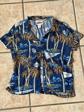 Vintage Reyn Spooner Tampa Bay Rays Rayon Aloha Hawaiian Shirt Size L